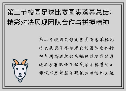 第二节校园足球比赛圆满落幕总结：精彩对决展现团队合作与拼搏精神
