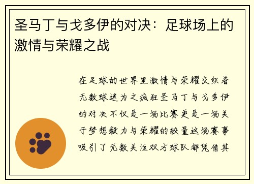圣马丁与戈多伊的对决：足球场上的激情与荣耀之战