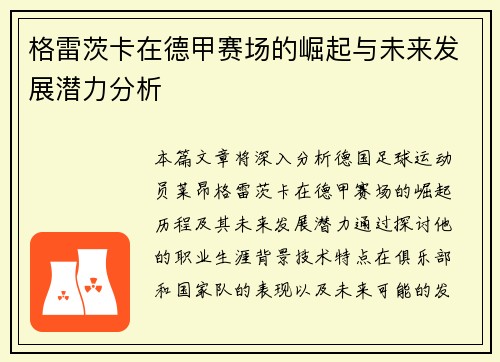 格雷茨卡在德甲赛场的崛起与未来发展潜力分析
