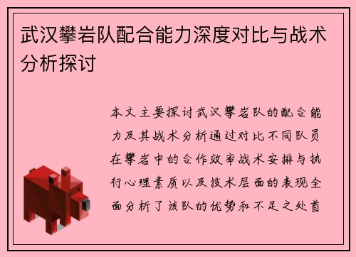 武汉攀岩队配合能力深度对比与战术分析探讨